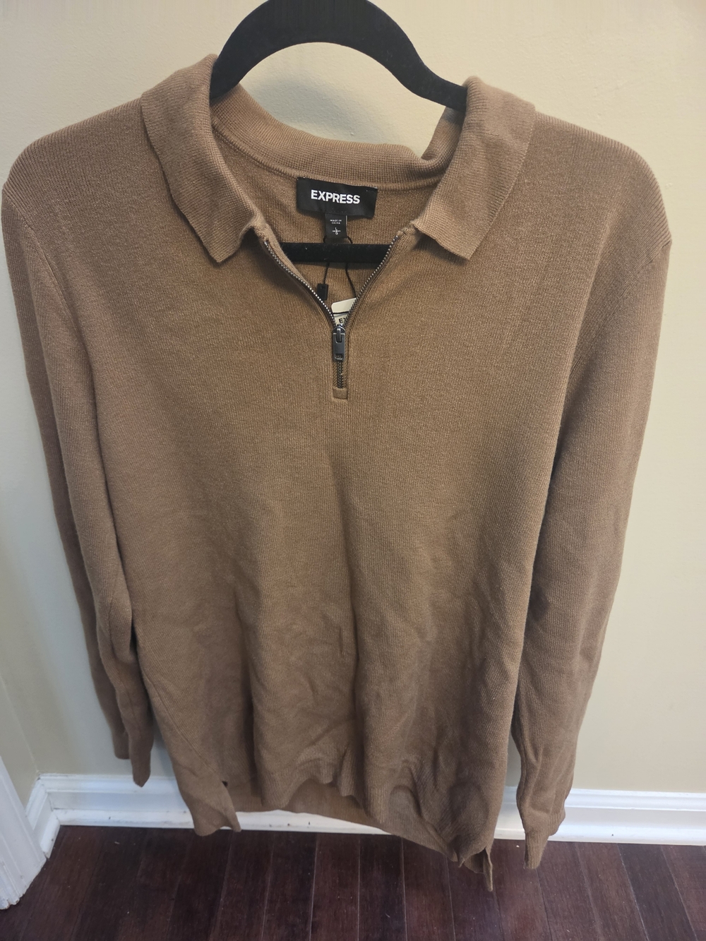 Express Men's Half-Zip Polo Sweater in Camel